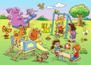 Дети и животные на детской площадке