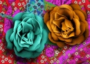 Тканевые цветы на цветочной ткани