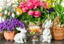 Пасхальные цветы, яйца и кролики