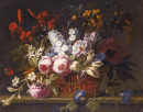 Натюрморт с цветами в плетеной корзине
