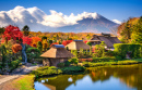 Исторические японские фермерские дома и гора Фудзи