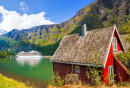 Красная хижина в городе Флом, Норвегия