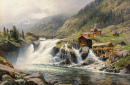Норвежский пейзаж с водяной мельницей
