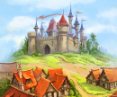 Средневековый замок и небольшой городок