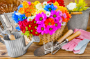 Садовые инструменты и цветочный декор