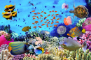 Коралловый риф с рыбками и морской черепахой