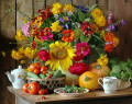 Натюрморт с цветами и овощами