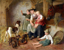 Мать и дети в конюшне