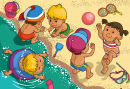 Дети, играющие на пляже