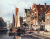 Сцена на голландском канале с разгрузкой баржи