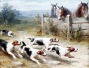 Пейзаж с собаками и лошадьми