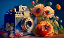 Ретро фотоаппарат и живые цветы