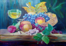 Натюрморт с виноградом, персиками и ягодами