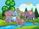 Слоны, играющие в реке