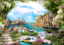 Коллаж с домами Венеции и водопадами