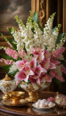 pink and white in brocade vase