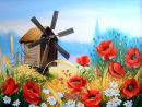 Украинская ветряная мельница и полевые цветы