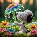 Dew covered Snoopy w-Dew covered daisy